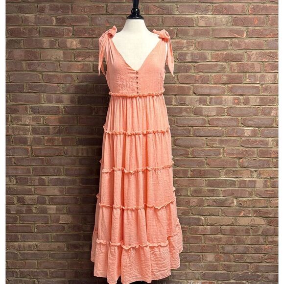 English Factory Women’s Tangerine Sleeveless Tiered Maxi Dress Size Medium NEW - Picture 4 of 9
